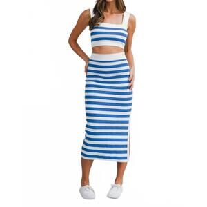 NEW MABLE paulina two-piece knit set in blue white